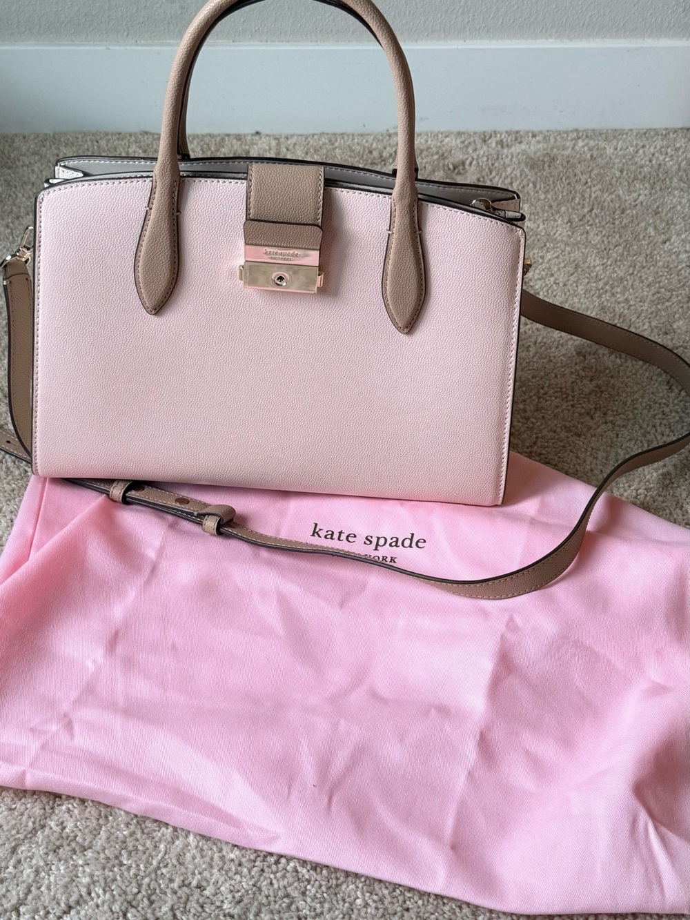 Kate Spade New York Colorblock Leather Satchel Blush Pink Taupe Crossbody